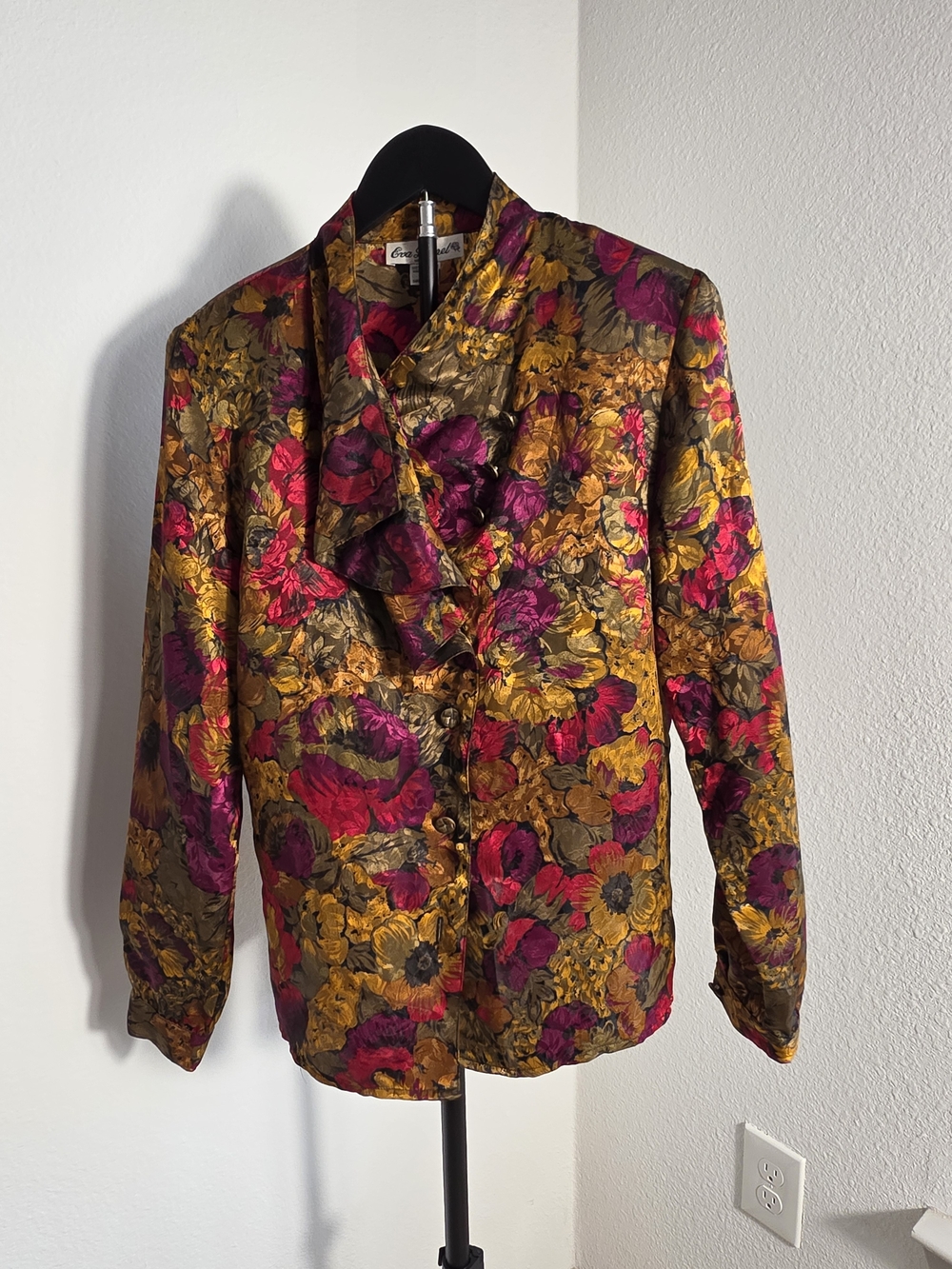 Vintage 80s Eva Laurel NY Floral Ruffle Blouse | Size 6 Made in USA Secretary Ch